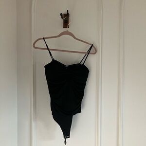 Elegant Black Ruched Women's shaping bodysuit blouse